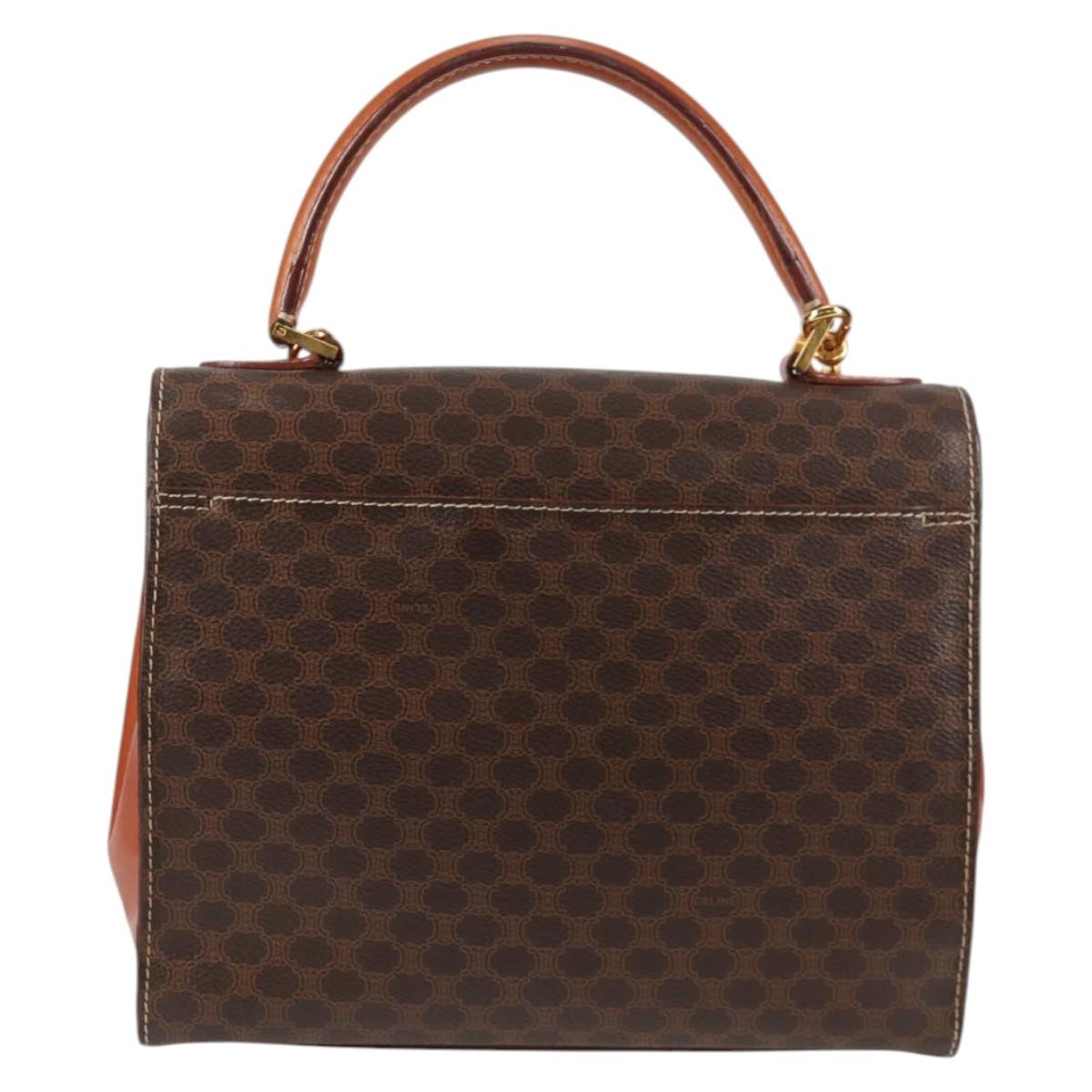 Celine Vintage Convertible Top Handle Bag Macadam Coated Canvas Brown Canvas Bag