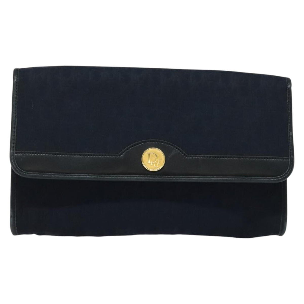 Christian Dior Vintage Chain Flap Shoulder Bag Diorissimo Canvas Navy Canvas Shoulder Bag Bag (Pre-Owned)