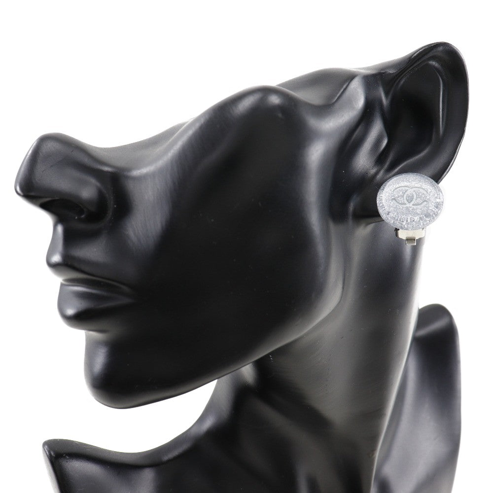 Chanel Cc Round Clip-On Earrings Glitter Resin Silver Plastic Earrings Jewelry
