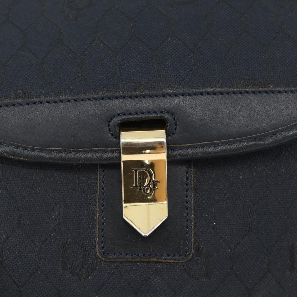 Christian Dior Vintage Honeycomb Flap Crossbody Bag Canvas And Leather Black Canvas Shoulder Bag Bag (Pre-Owned)