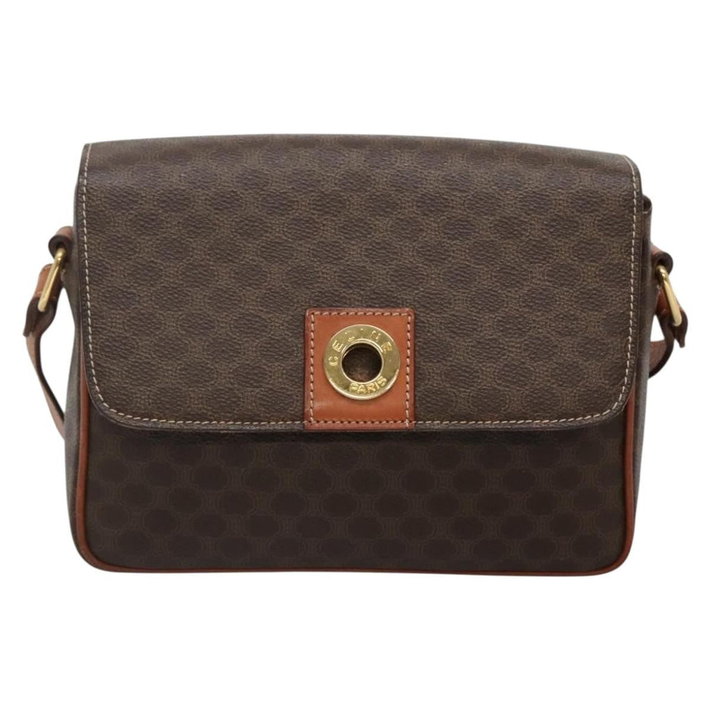 Celine Vintage Macadam Shoulder Bag Canvas And Leather Brown Canvas Shoulder Bag Bag