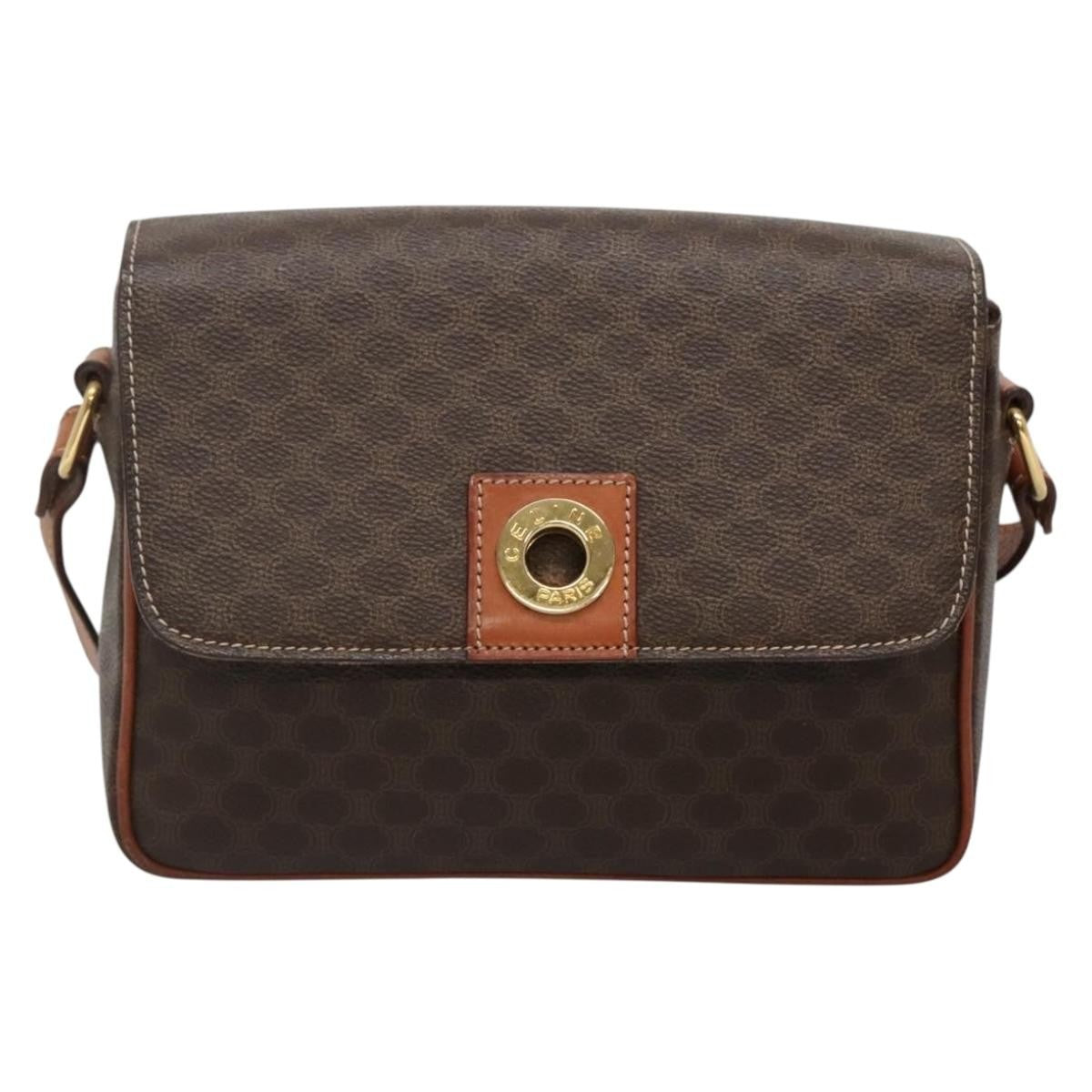 Celine Vintage Macadam Shoulder Bag Canvas And Leather Brown Canvas Shoulder Bag Bag