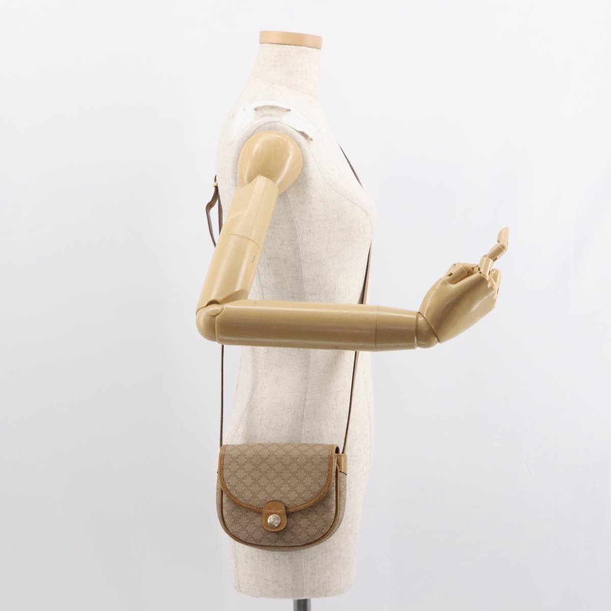 Celine Vintage Macadam Shoulder Bag Canvas And Leather Beige Canvas Shoulder Bag Bag