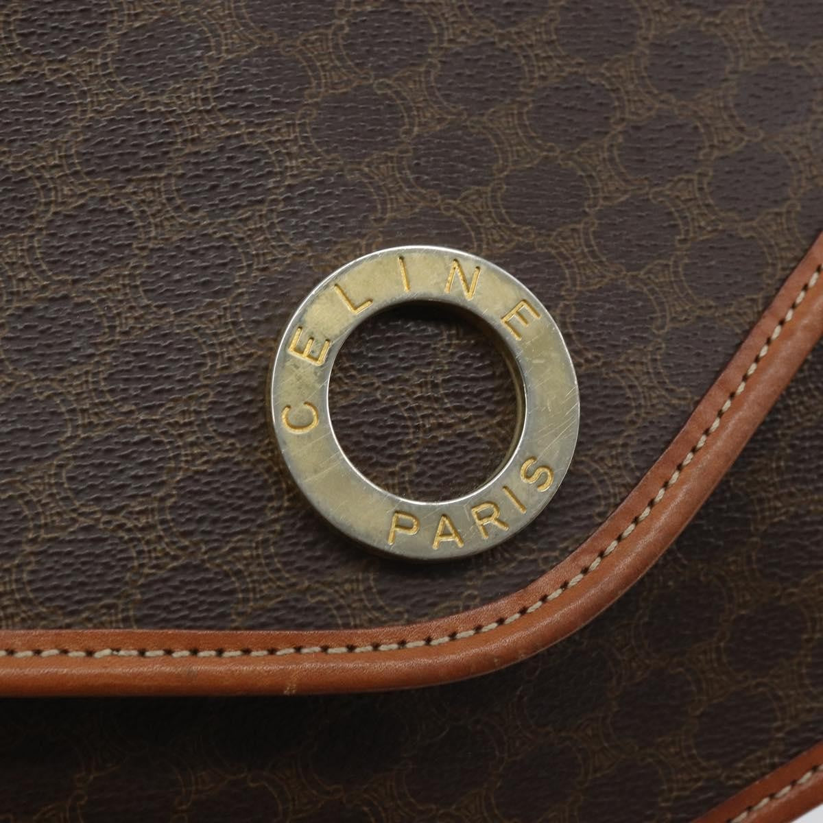 Celine Vintage Macadam Circle Logo Shoulder Bag Canvas And Leather Brown Canvas Shoulder Bag Bag