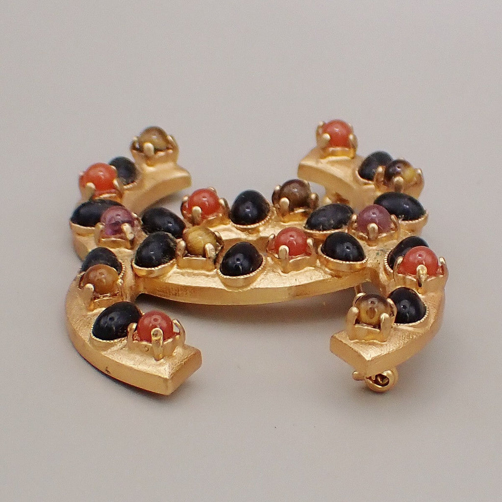 Chanel Cc Logo Brooch Crystal Embellished Metal Gold Gold_Plated Brooch Jewelry