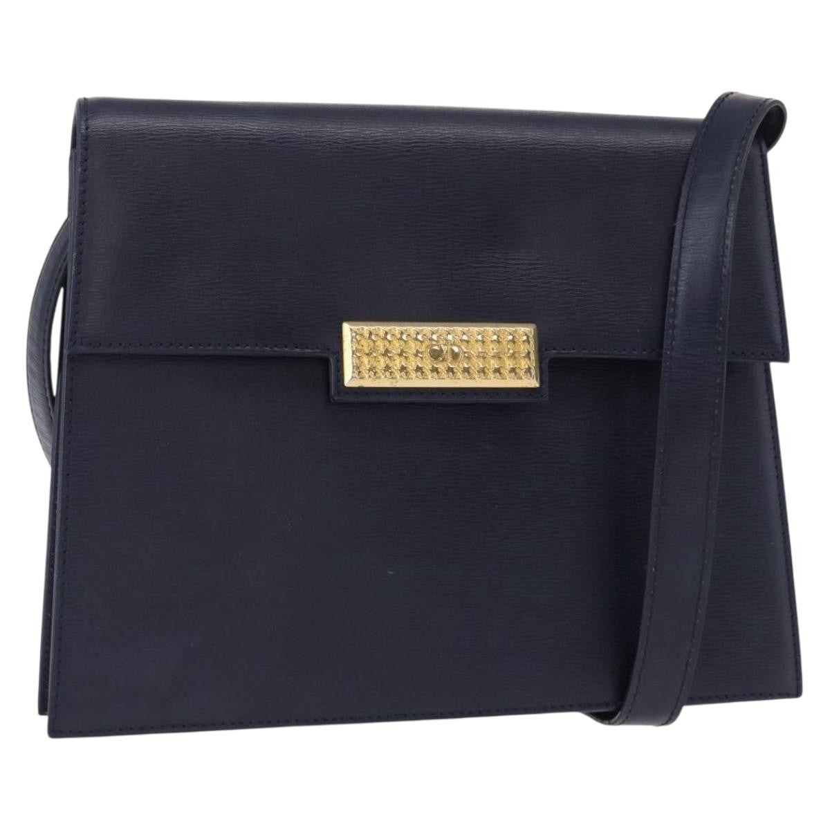 Christian Dior Vintage Cd Flap Shoulder Bag Leather Navy Leather Shoulder Bag Bag (Pre-Owned)