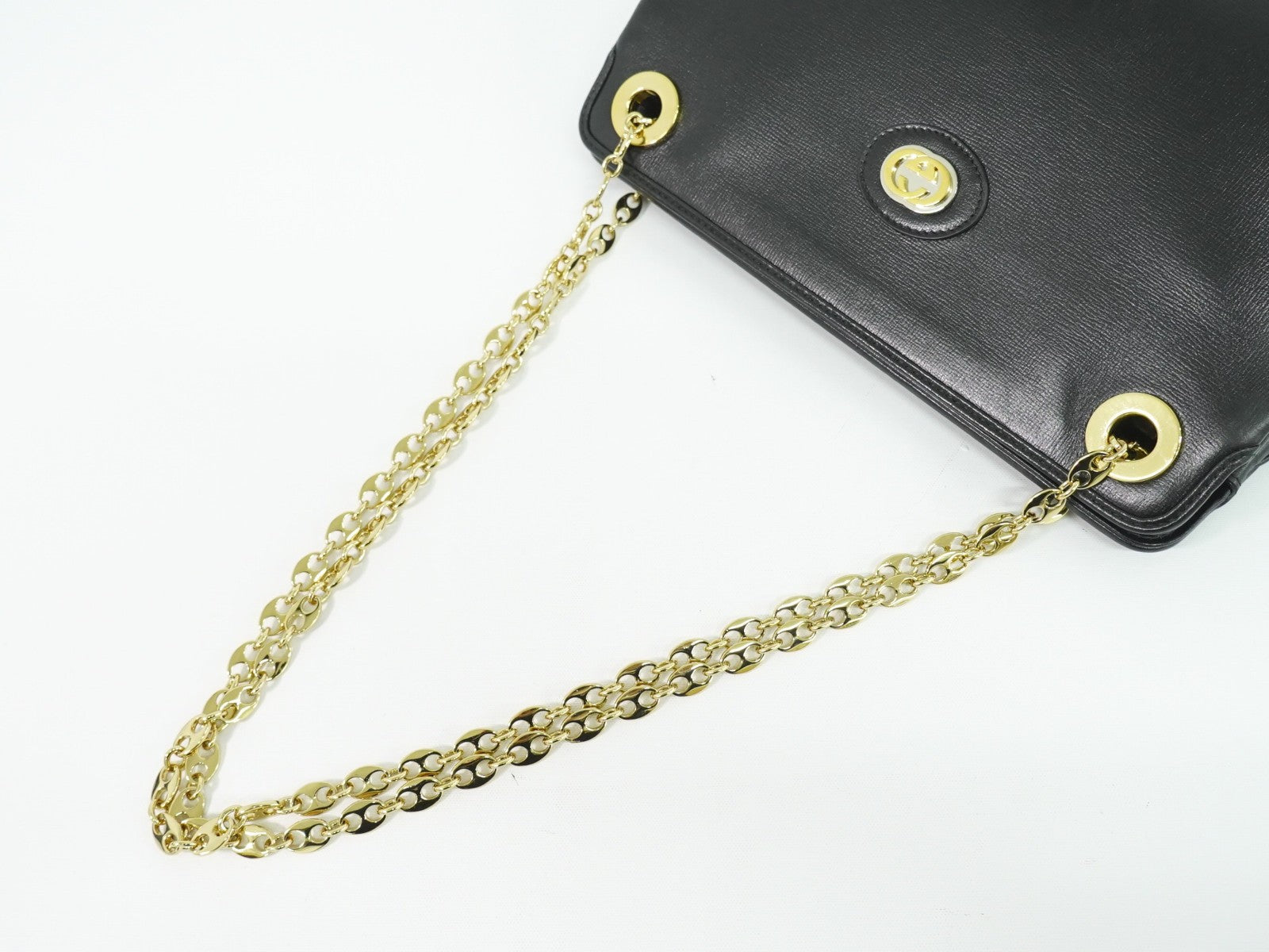 Gucci Marina Chain Shoulder Bag Leather Black Leather Shoulder Bag Bag (Pre-Owned)