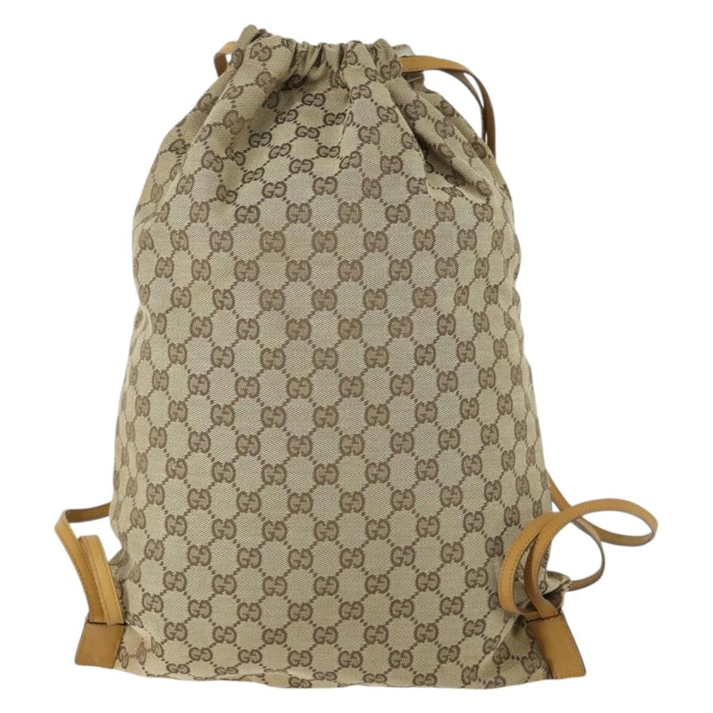 Gucci Drawstring Backpack Gg Canvas Beige Canvas Backpack Bag (Pre-Owned)