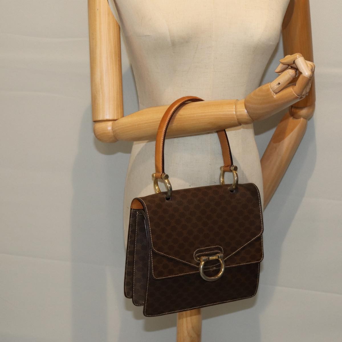 Celine Macadam Handbag Macadam With Leather Brown Canvas Handbag