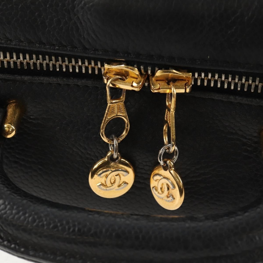 Chanel Vintage Timeless Zip Around Vanity Case Caviar Black Leather Clutche & Pouche Bag