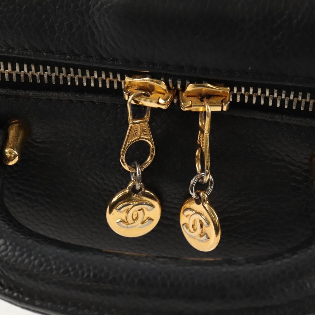 Chanel Vintage Timeless Zip Around Vanity Case Caviar Black Leather Clutche & Pouche Bag