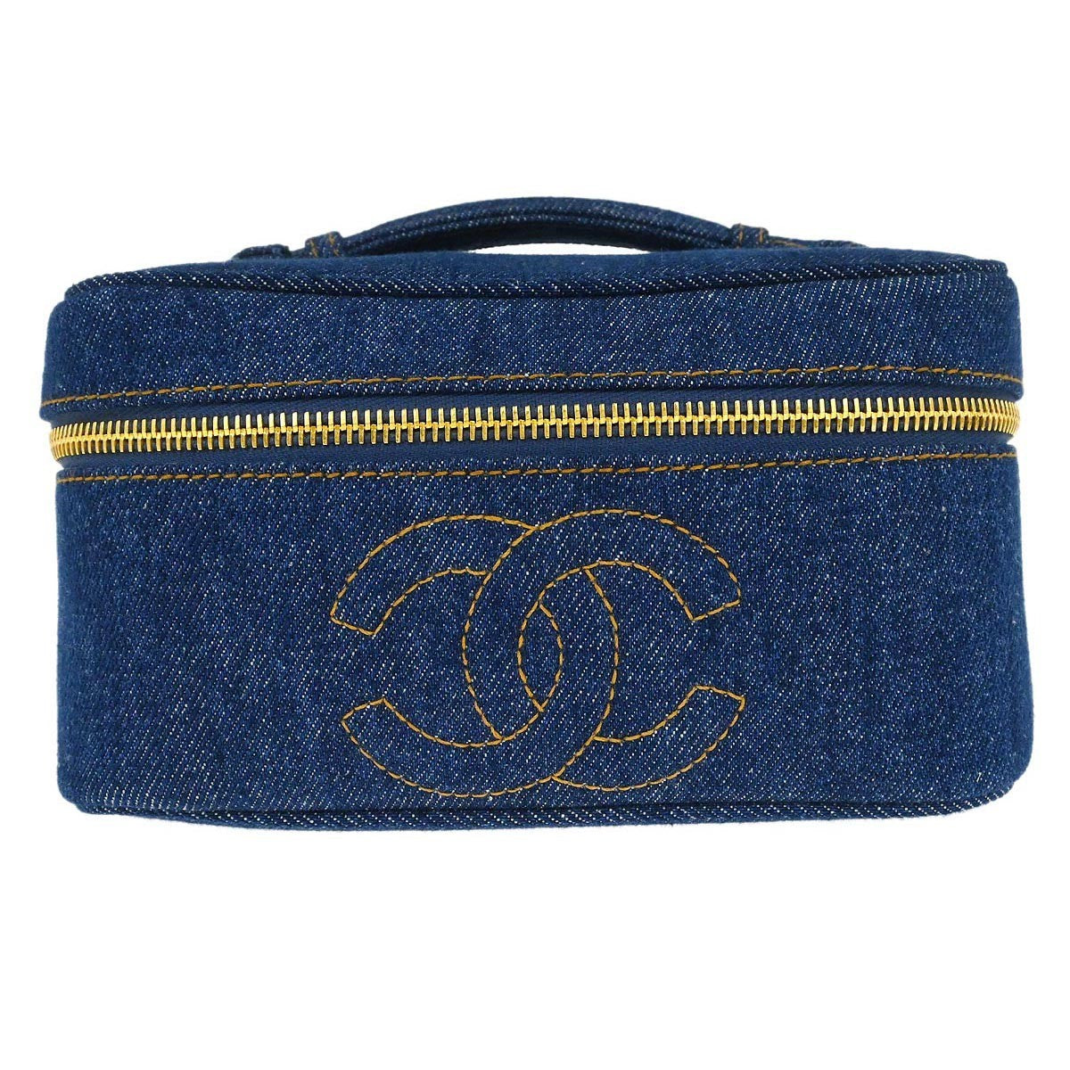 Chanel Vintage Timeless Cosmetic Case Denim Blue Denim_Jeans Handbag