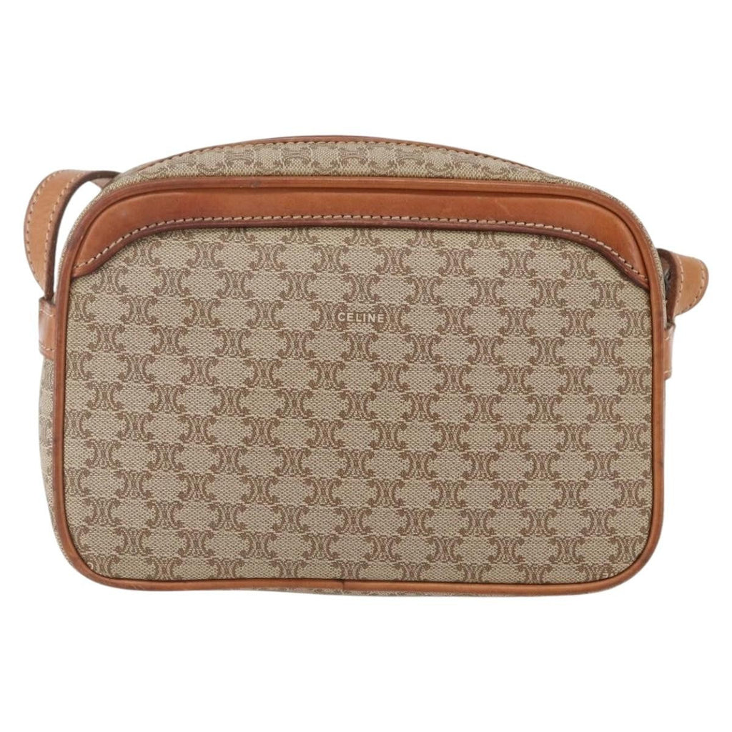 Celine Vintage Macadam Shoulder Bag Canvas And Leather Beige Canvas Shoulder Bag Bag