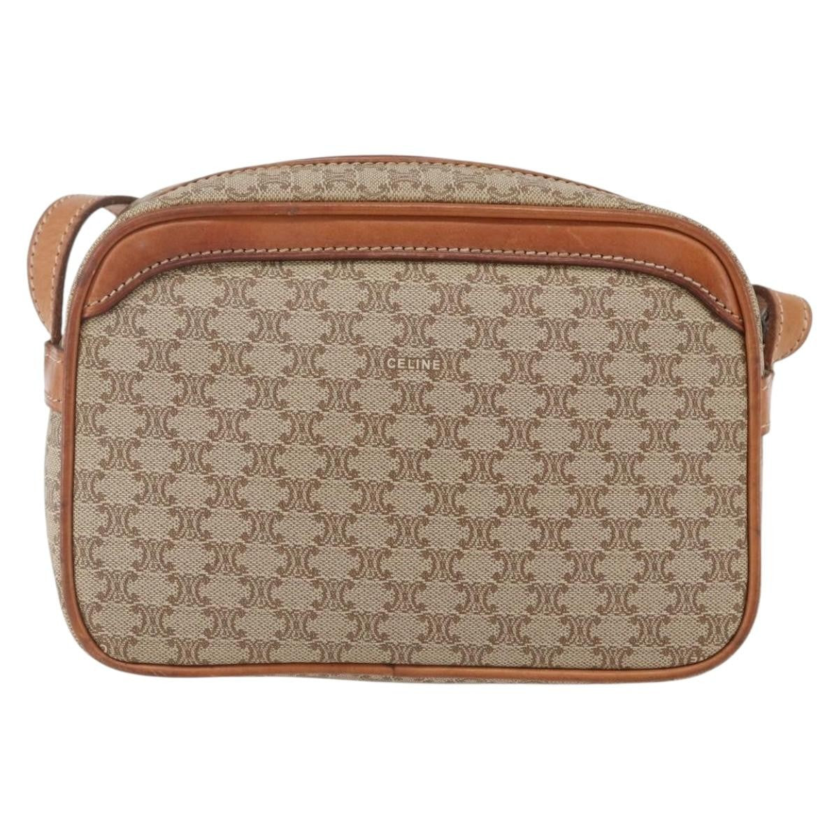 Celine Vintage Macadam Shoulder Bag Canvas And Leather Beige Canvas Shoulder Bag Bag