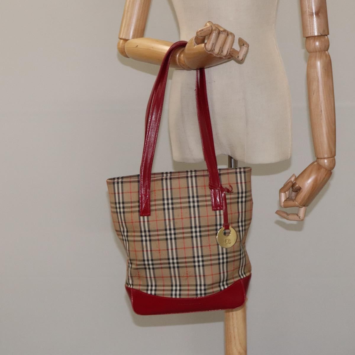 Burberry Nova Check Tote Canvas And Leather Red Canvas Tote Bag