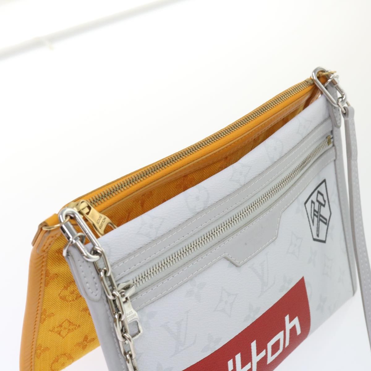 Louis Vuitton Double Flat Messenger Bag Limited Edition Logo Story Monogram Canvas And Denim Multicolour Canvas Clutche & Pouche Bag