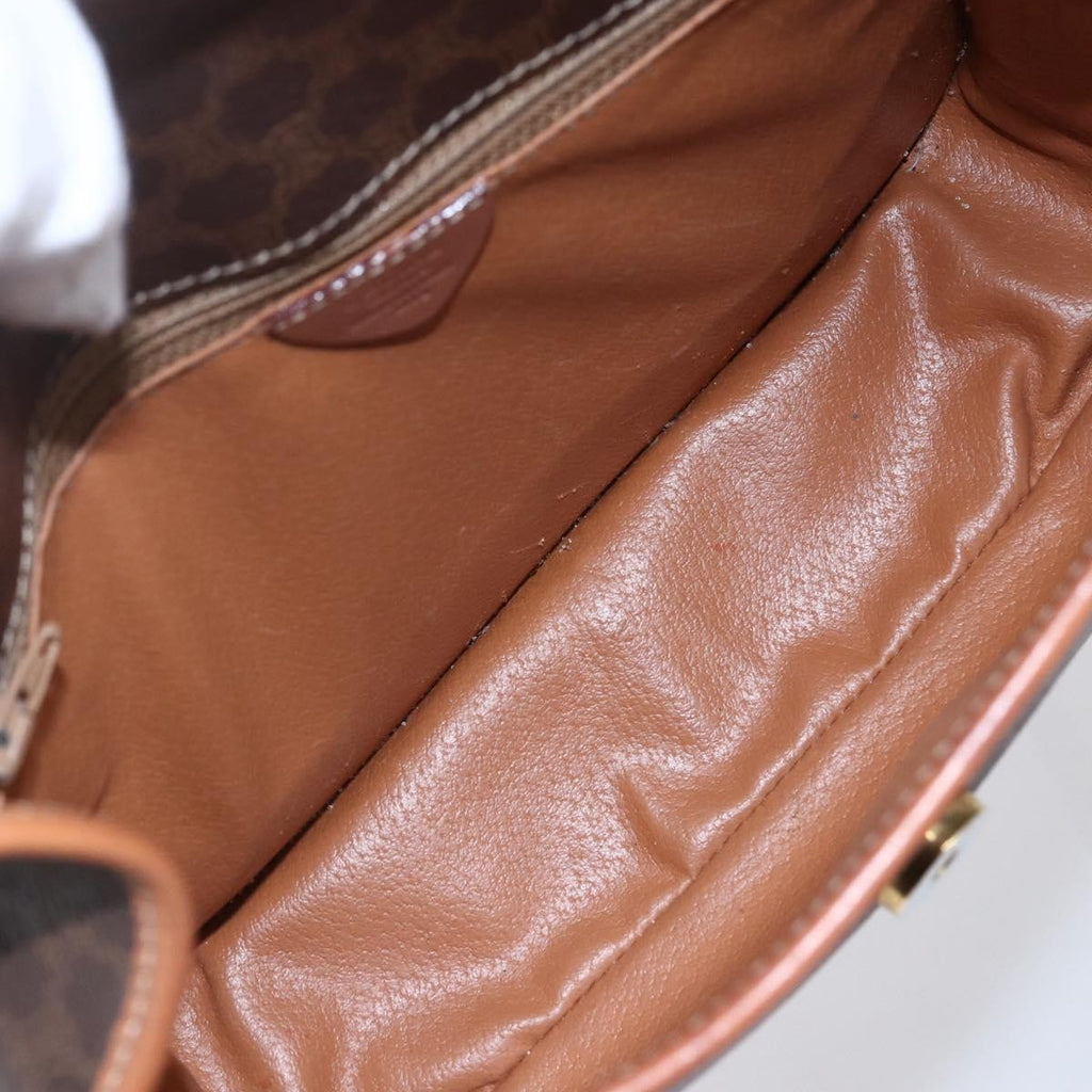 Celine Vintage Macadam Circle Logo Shoulder Bag Canvas And Leather Brown Canvas Shoulder Bag Bag