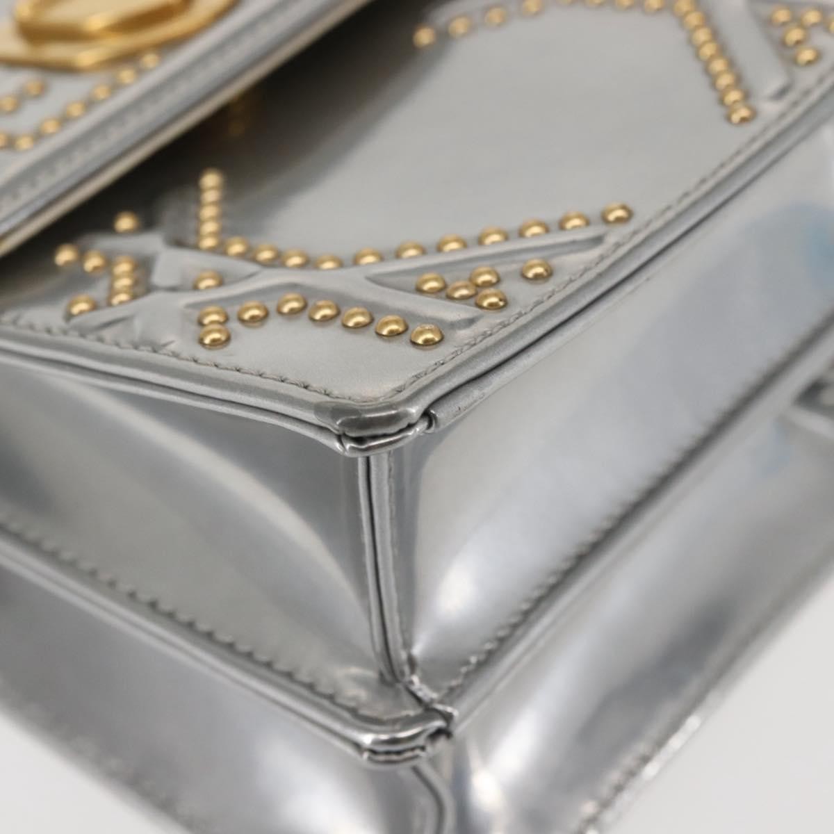Christian Dior Ultra Matte Diorama Vertical Clutch On Chain Studded Leather Silver Patent_Leather Clutche & Pouche Bag (Pre-Owned)