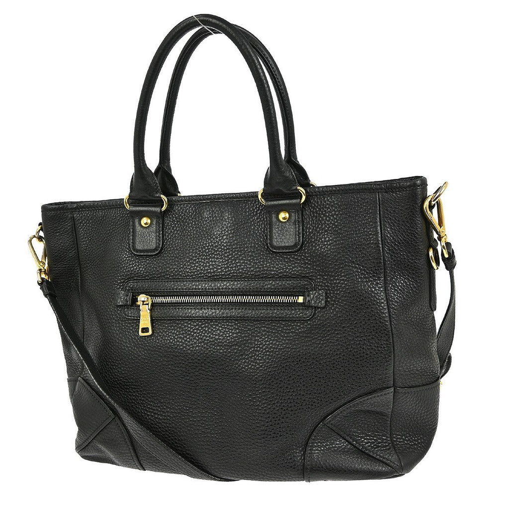 Prada Front Zip Tote Vitello Daino Black Leather Handbag