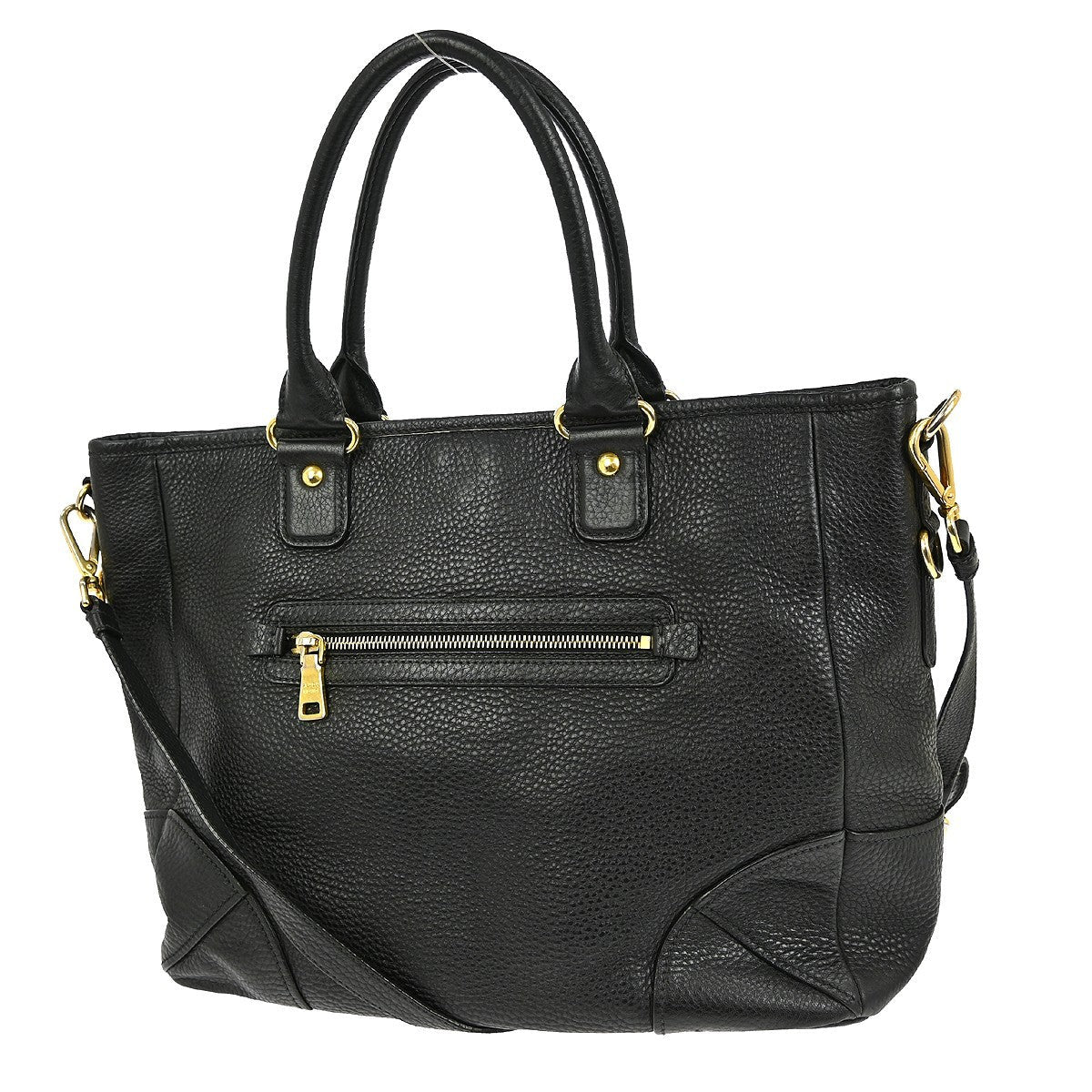 Prada Front Zip Tote Vitello Daino Black Leather Handbag