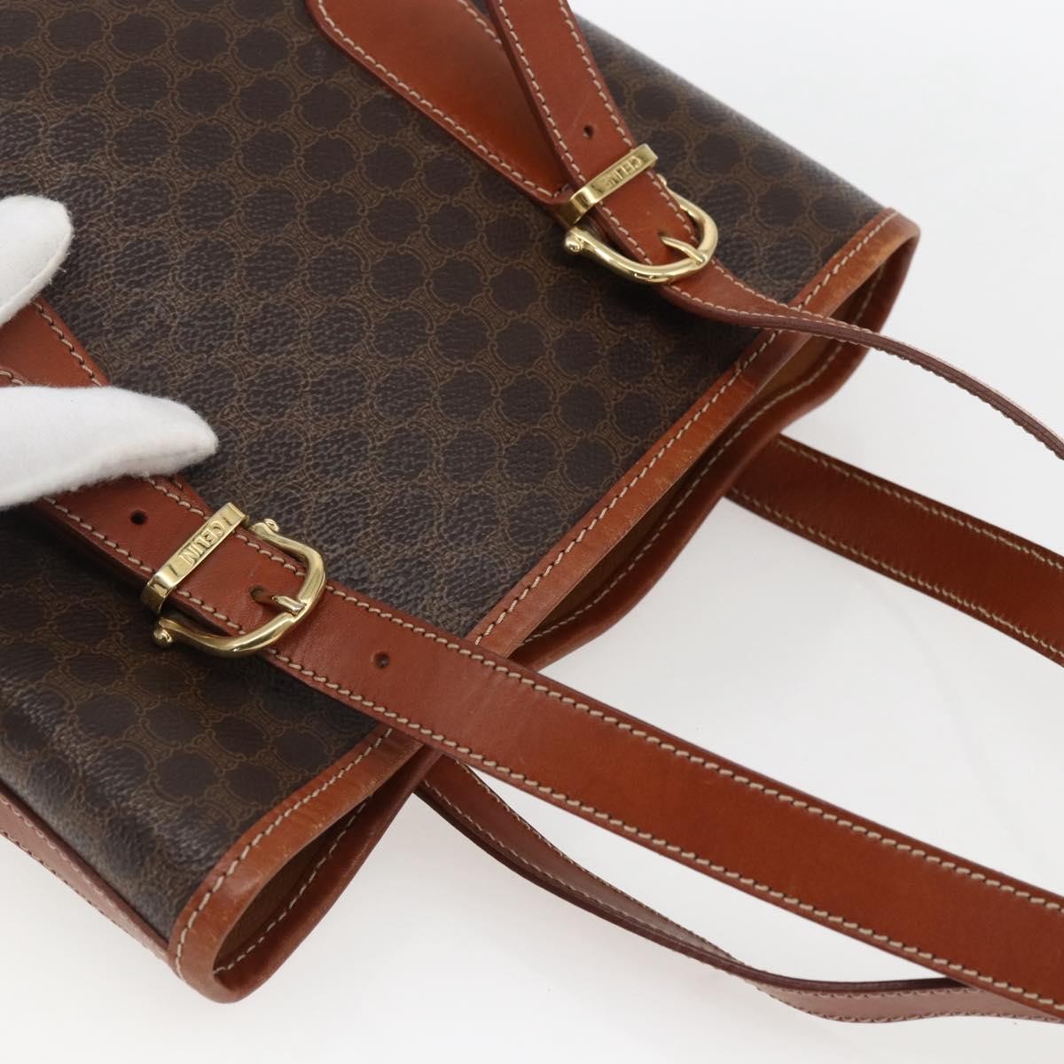 Celine Vintage Macadam Handbag Canvas And Leather Brown Canvas Handbag