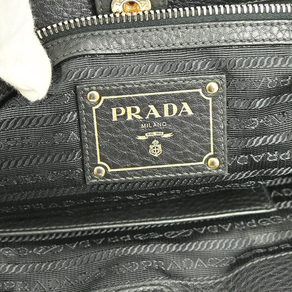 Prada Front Zip Tote Vitello Daino Black Leather Handbag