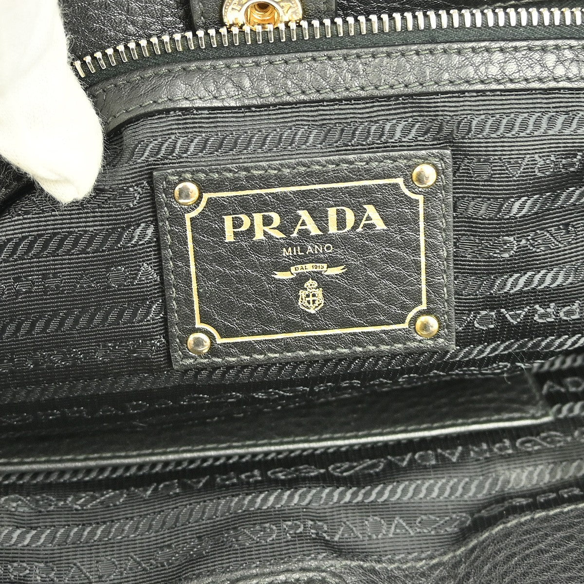 Prada Front Zip Tote Vitello Daino Black Leather Handbag