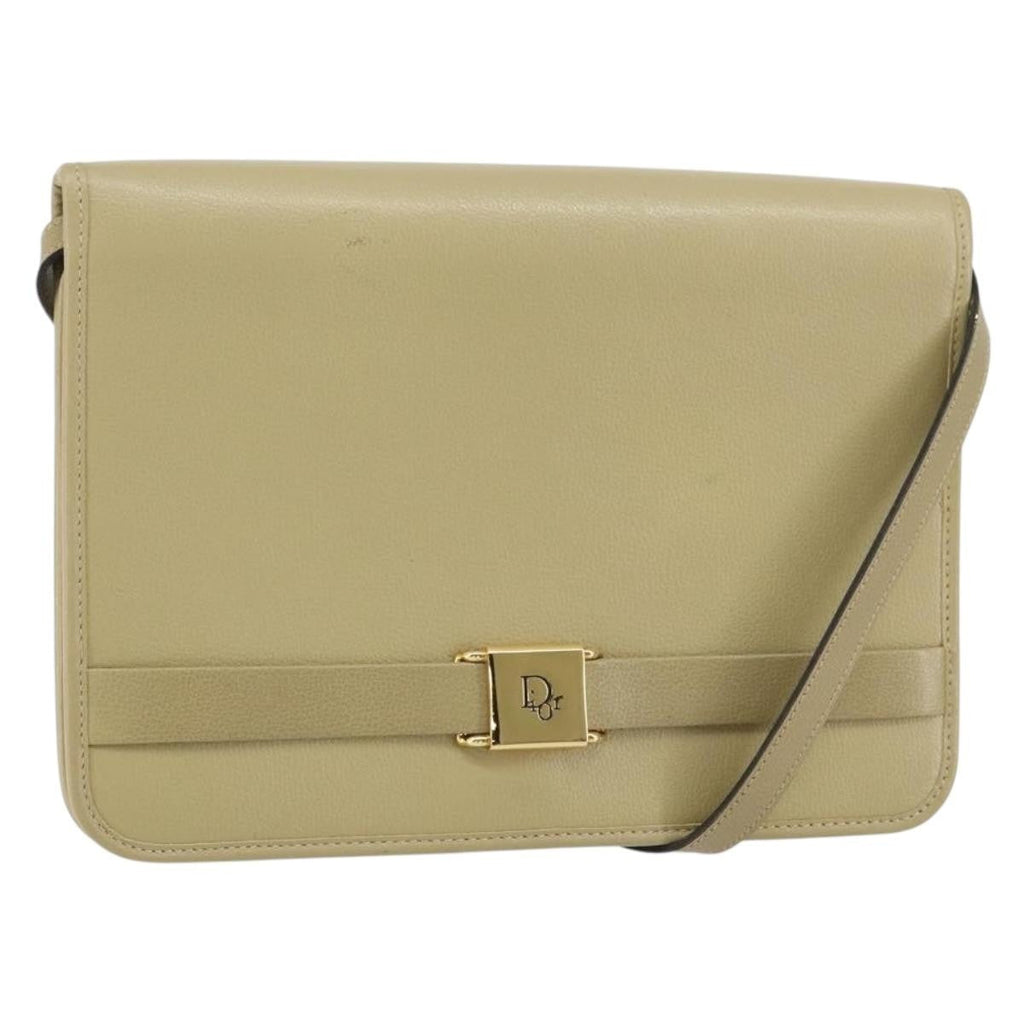 Christian Dior Vintage Shoulder Bag Leather Beige Leather Shoulder Bag Bag (Pre-Owned)