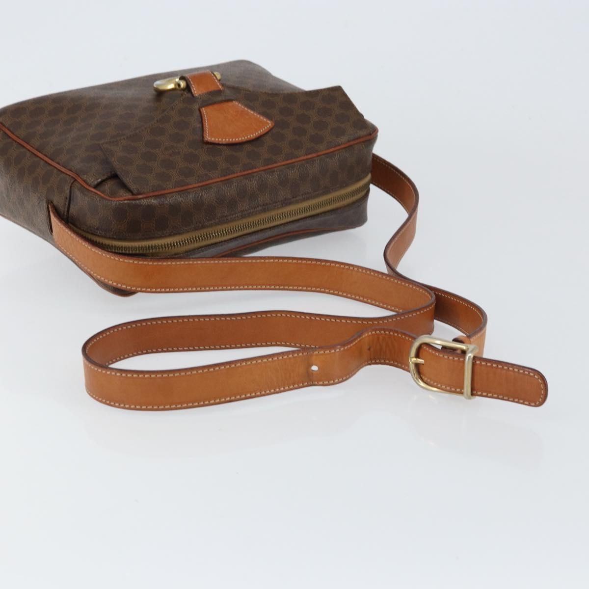 Celine Vintage Macadam Shoulder Bag Canvas And Leather Brown Canvas Shoulder Bag Bag