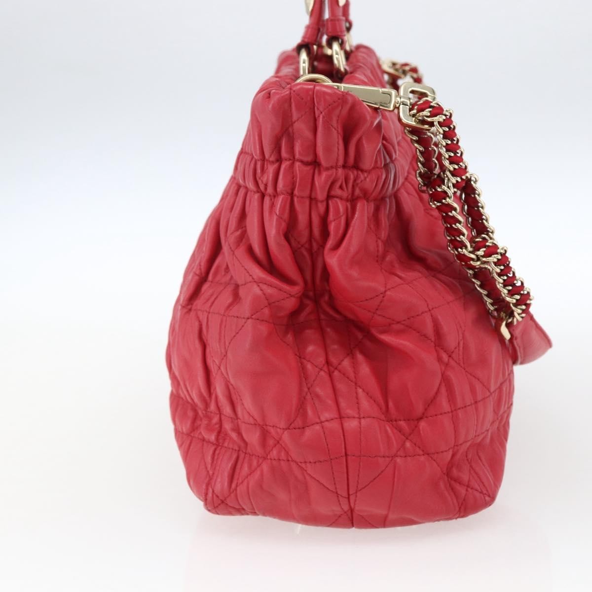 Christian Dior Delices Tote Cannage Quilt Leather Red Leather Tote Bag Bag (Pre-Owned)