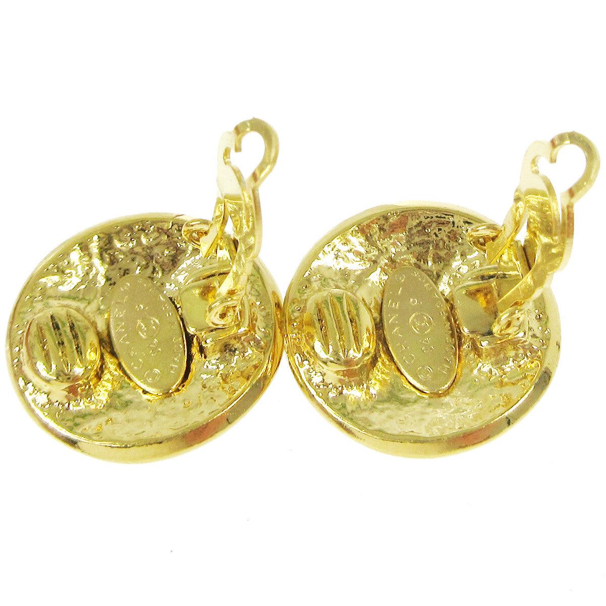 Chanel Vintage Round Cc Clip-On Earrings Metal Gold Gold_Plated Earrings Jewelry