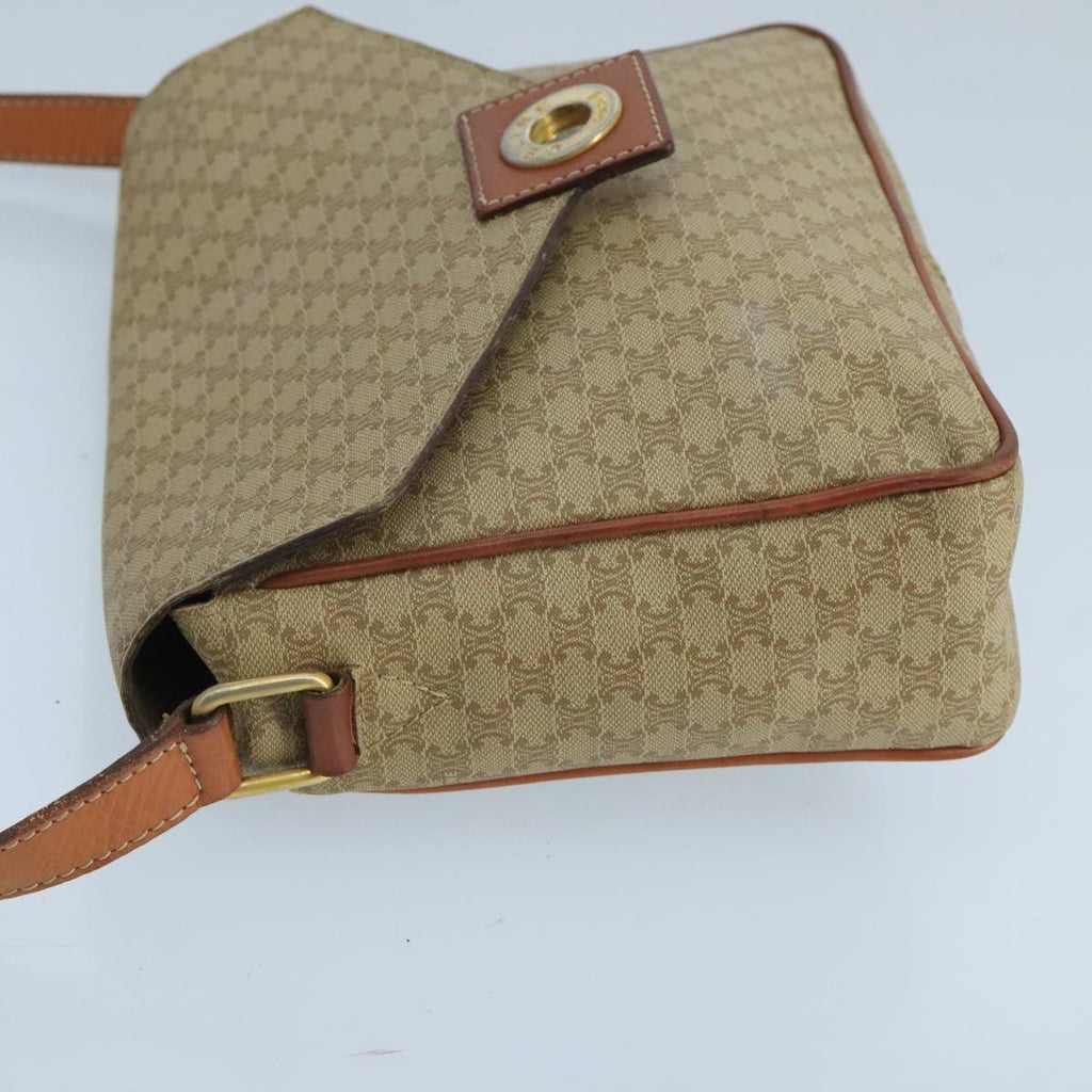 Celine Vintage Macadam Circle Logo Shoulder Bag Canvas And Leather Beige Canvas Shoulder Bag Bag