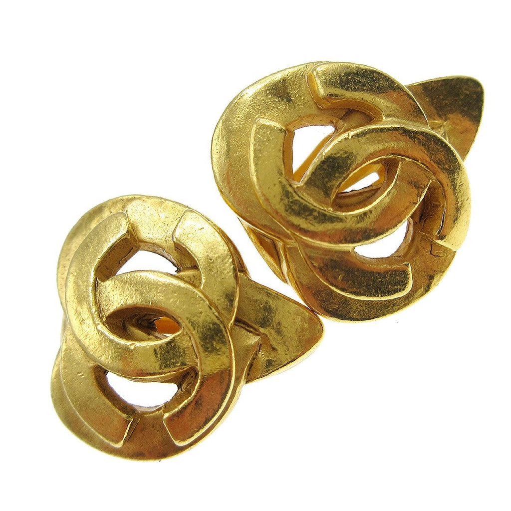 Chanel Vintage Cc Heart Clip-On Earrings Metal Gold Gold_Plated Earrings Jewelry