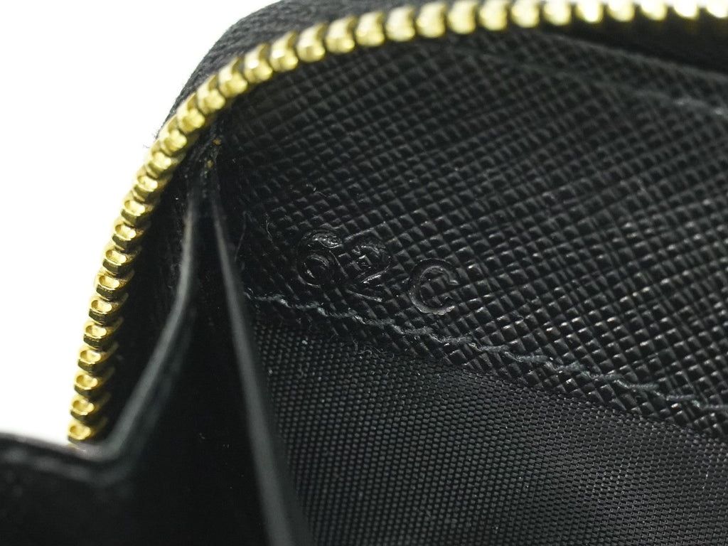 Prada Zip Around Tab Wallet Saffiano Leather Black Leather Wallets Accessory
