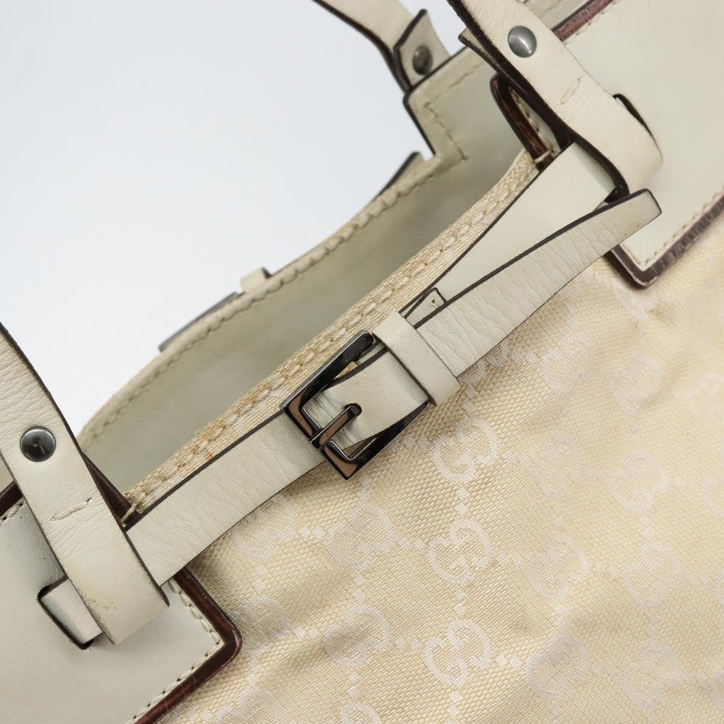 Gucci Belted Bucket Tote Gg Canvas With Leather Beige Canvas Tote Bag Bag (Pre-Owned)