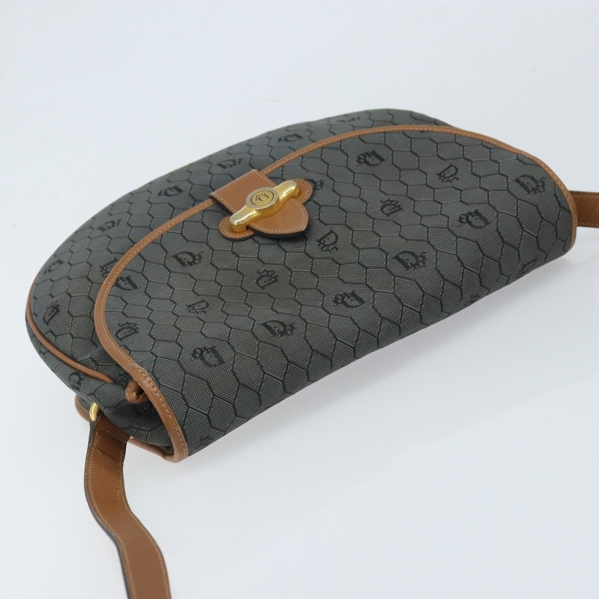 Christian Dior Vintage Honeycomb Flap Crossbody Bag Canvas And Leather Black Canvas Shoulder Bag Bag (Pre-Owned)