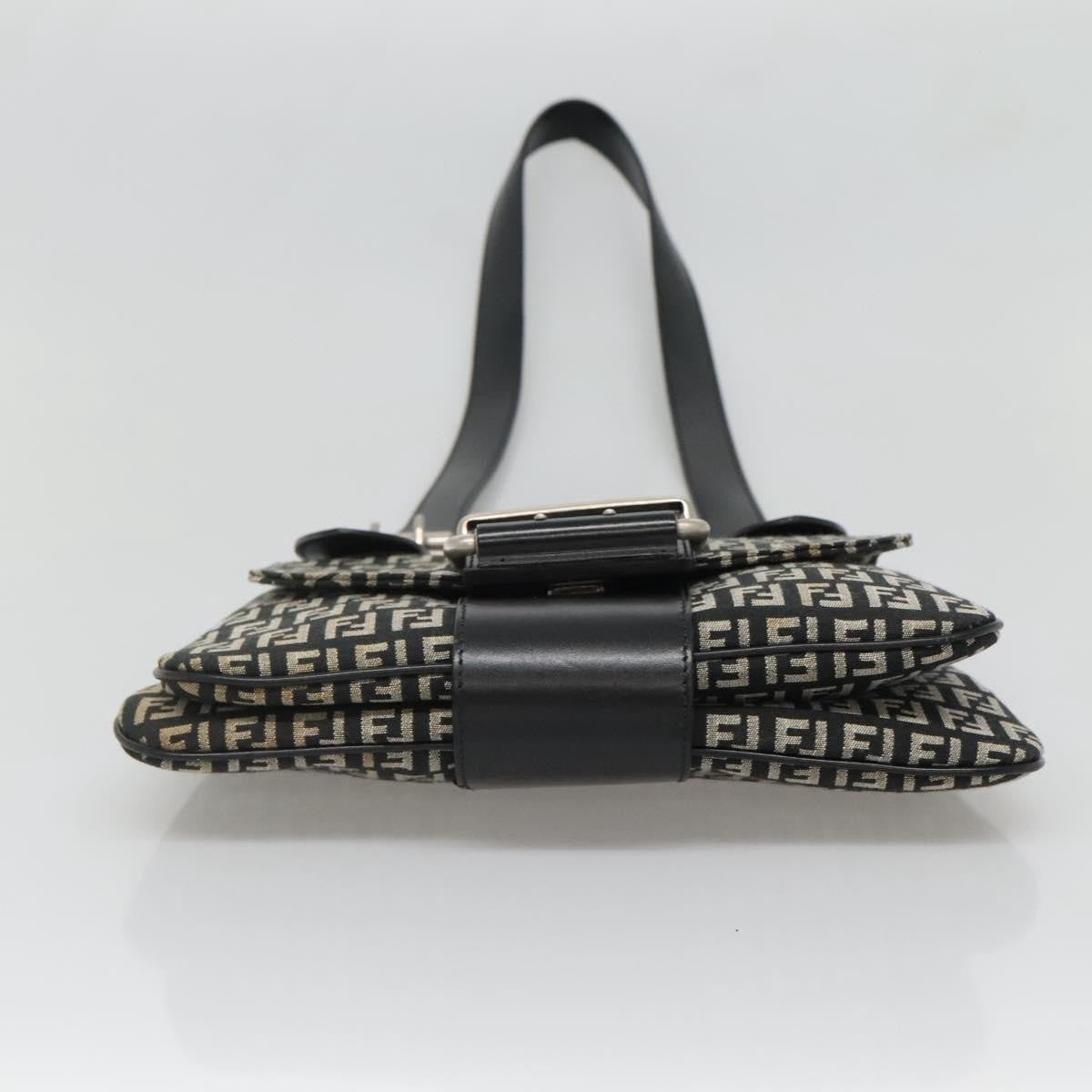 Fendi Buckle Flap Shoulder Bag Zucchino Canvas Black Canvas Shoulder Bag Bag