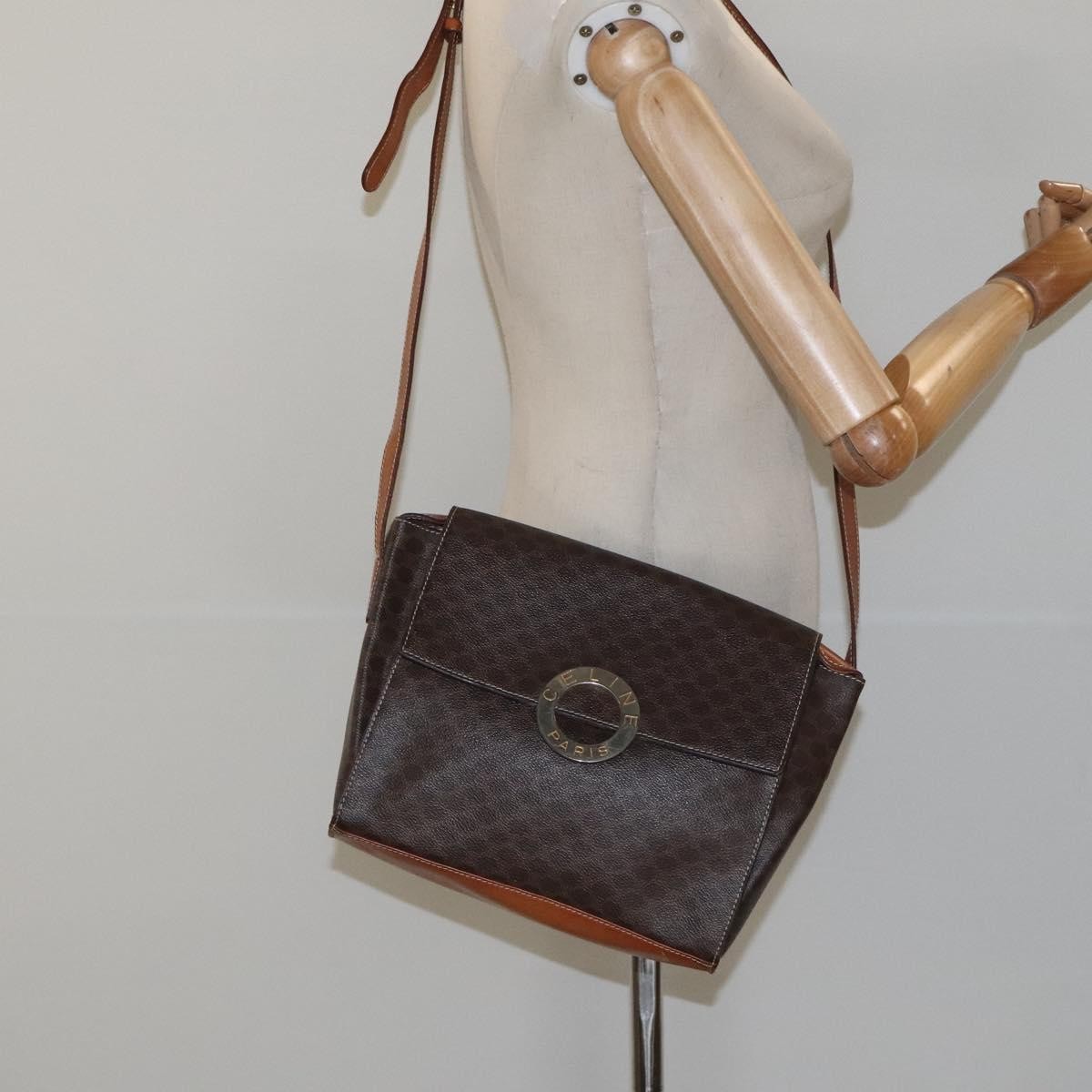 Celine Vintage Macadam Circle Logo Shoulder Bag Canvas And Leather Brown Canvas Shoulder Bag Bag