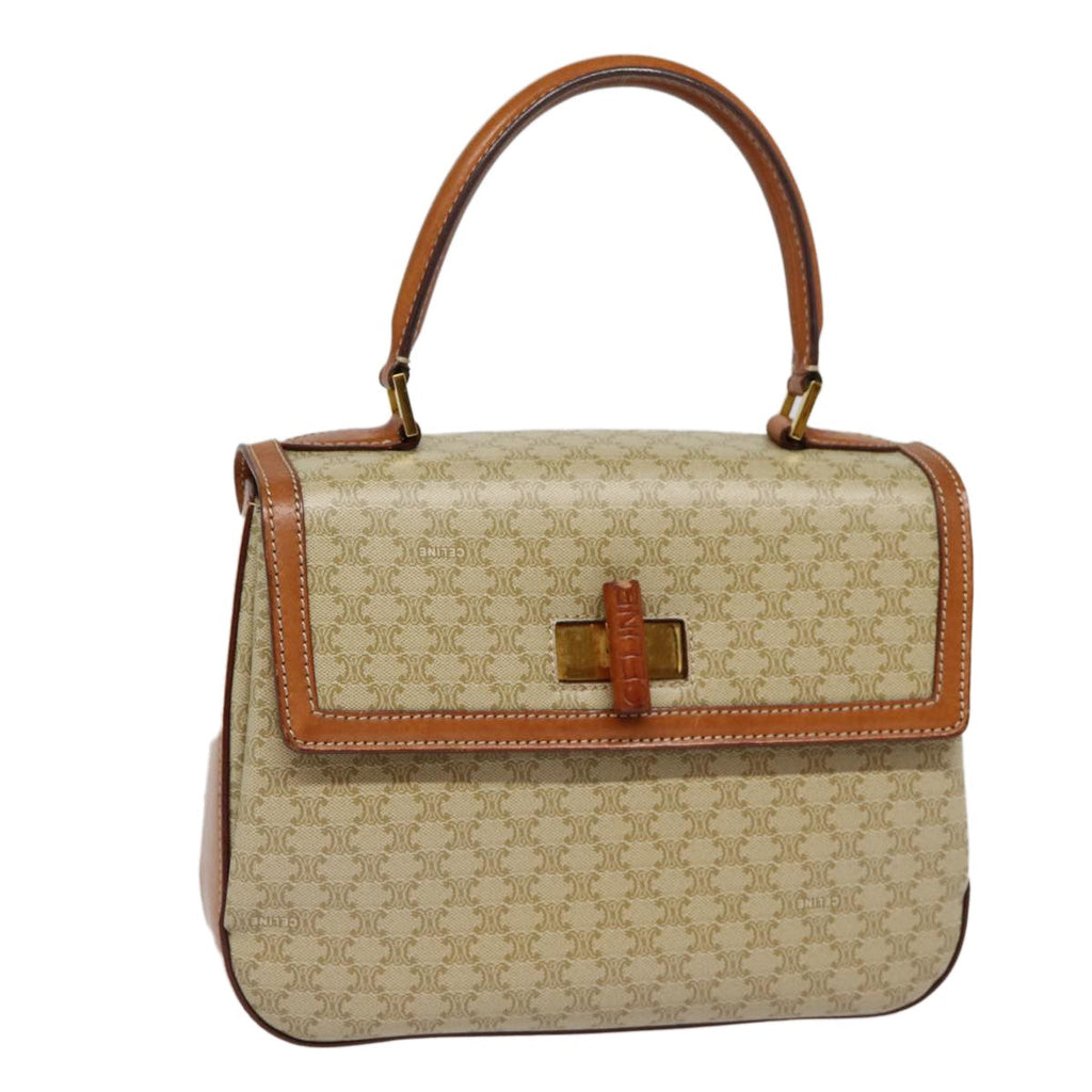 Celine Vintage Convertible Top Handle Bag Macadam Coated Canvas Beige Canvas Handbag