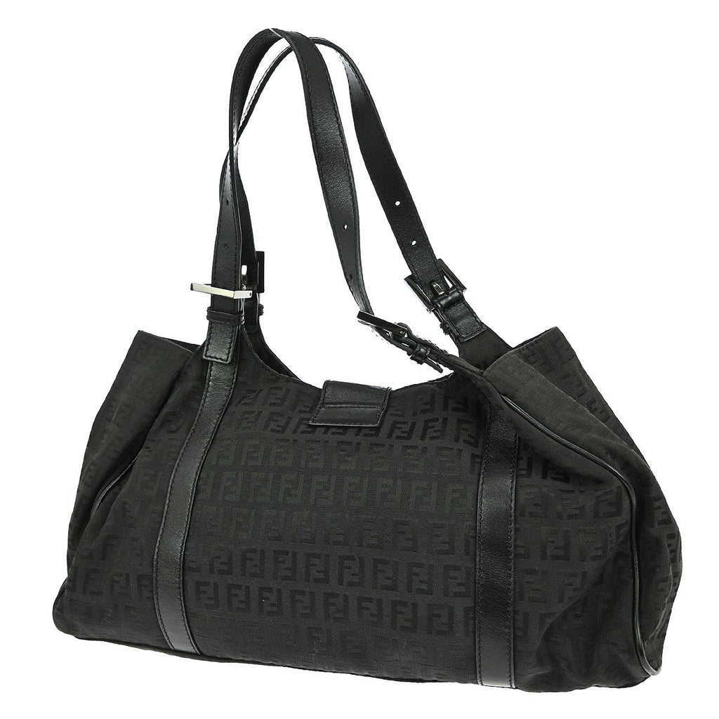 Fendi Belted Shoulder Bag Zucchino Canvas Black Canvas Handbag