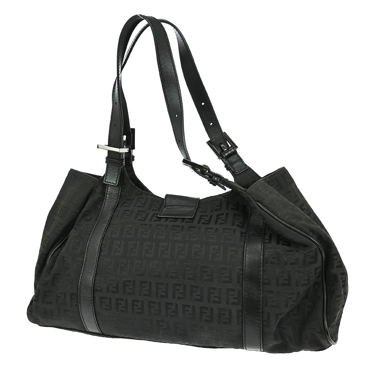 Fendi Belted Shoulder Bag Zucchino Canvas Black Canvas Handbag