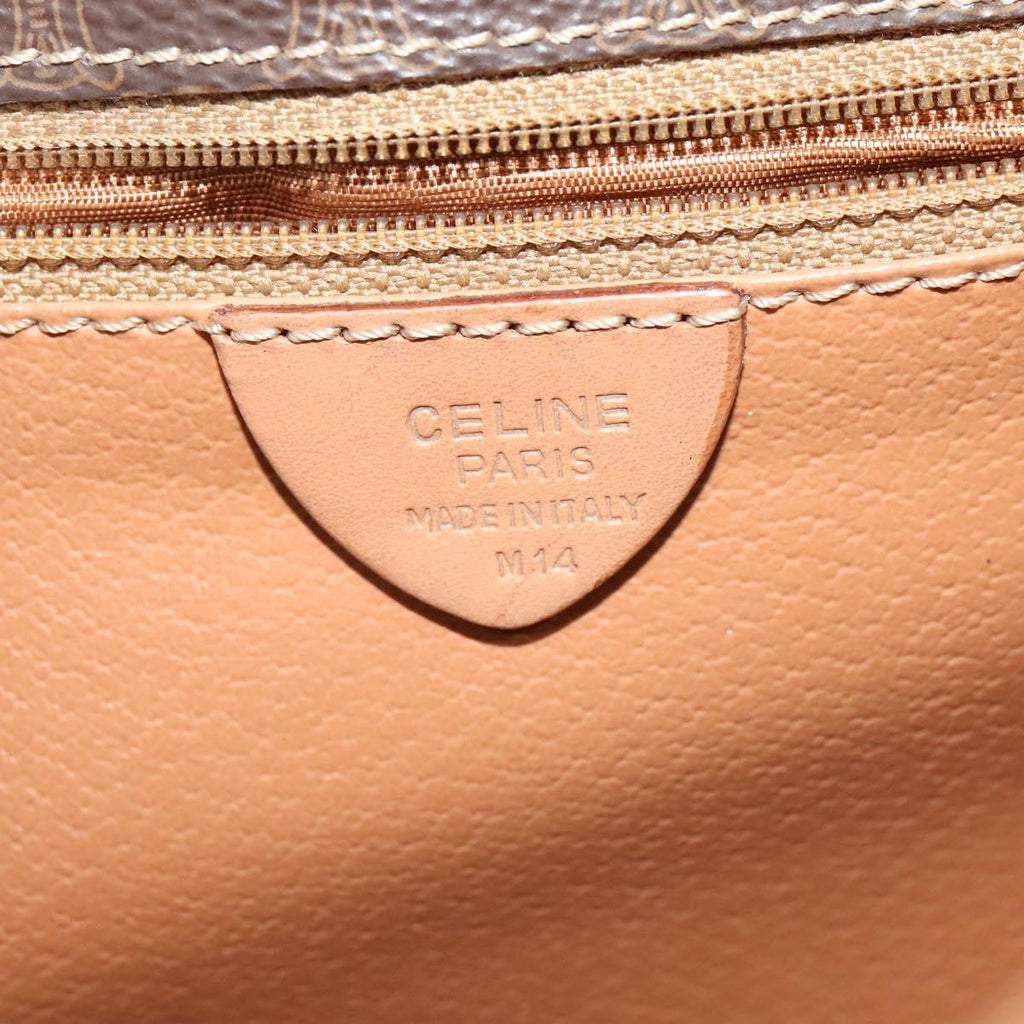 Celine Vintage Macadam Circle Logo Shoulder Bag Canvas And Leather Brown Pvc,Canvas Shoulder Bag Bag