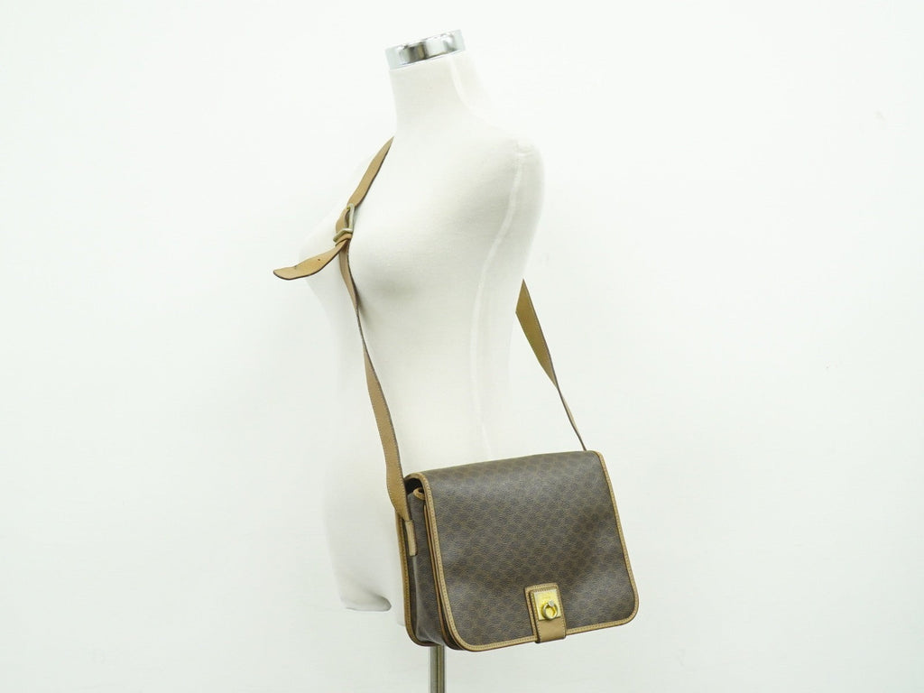 Celine Vintage Macadam Shoulder Bag Canvas And Leather Brown Canvas Shoulder Bag Bag