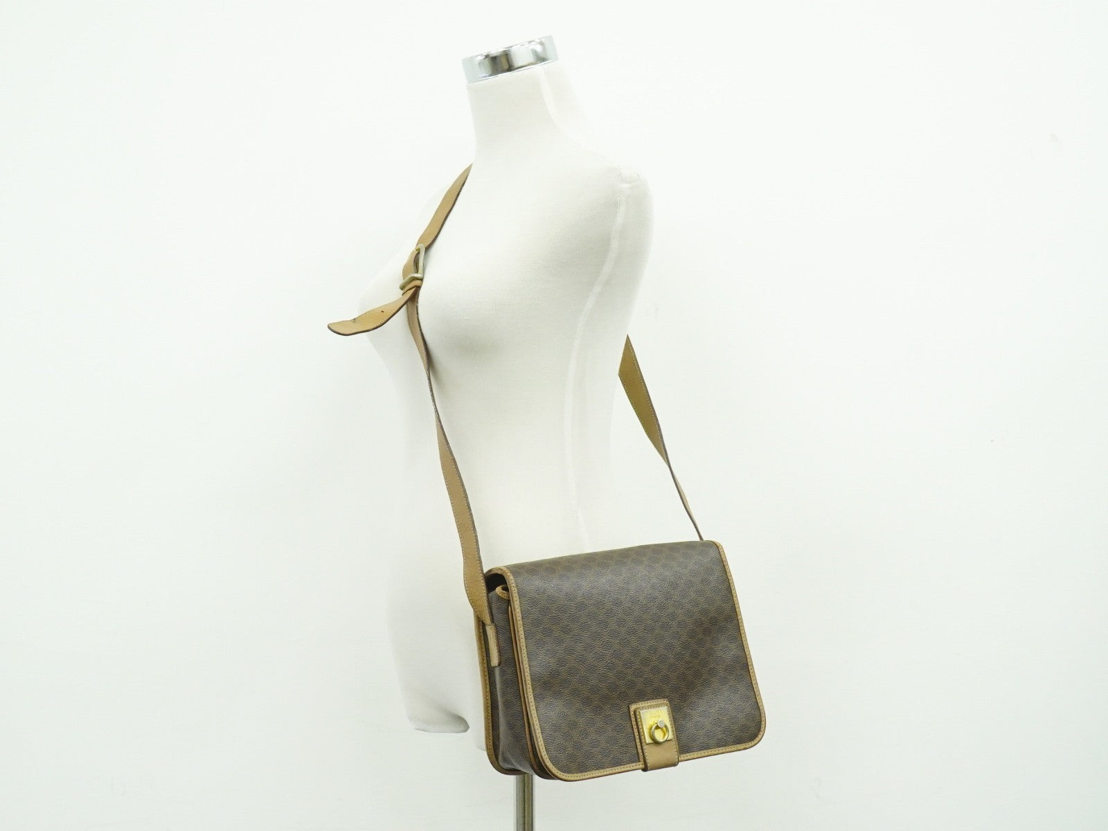 Celine Vintage Macadam Shoulder Bag Canvas And Leather Brown Canvas Shoulder Bag Bag