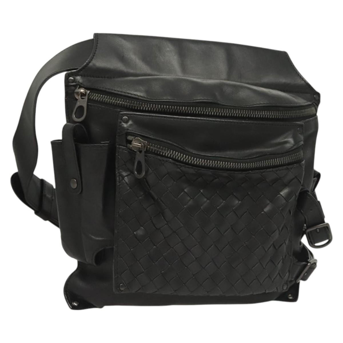 Bottega Veneta Utility Waist Bag Leather With Intrecciato Black Leather Bag