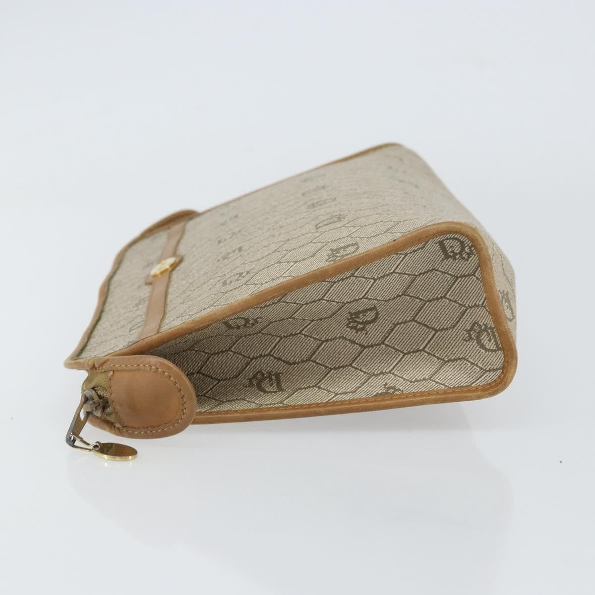 Christian Dior Vintage Honeycomb Zip Pouch Canvas And Leather Beige Canvas Clutche & Pouche Bag (Pre-Owned)