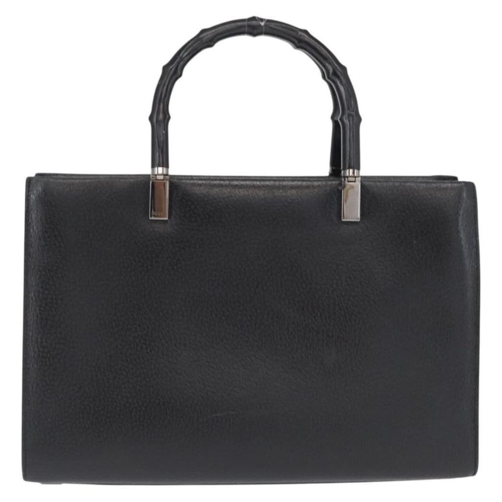 Gucci Vintage Bamboo Handle Bag Leather Black Leather Handbag (Pre-Owned)