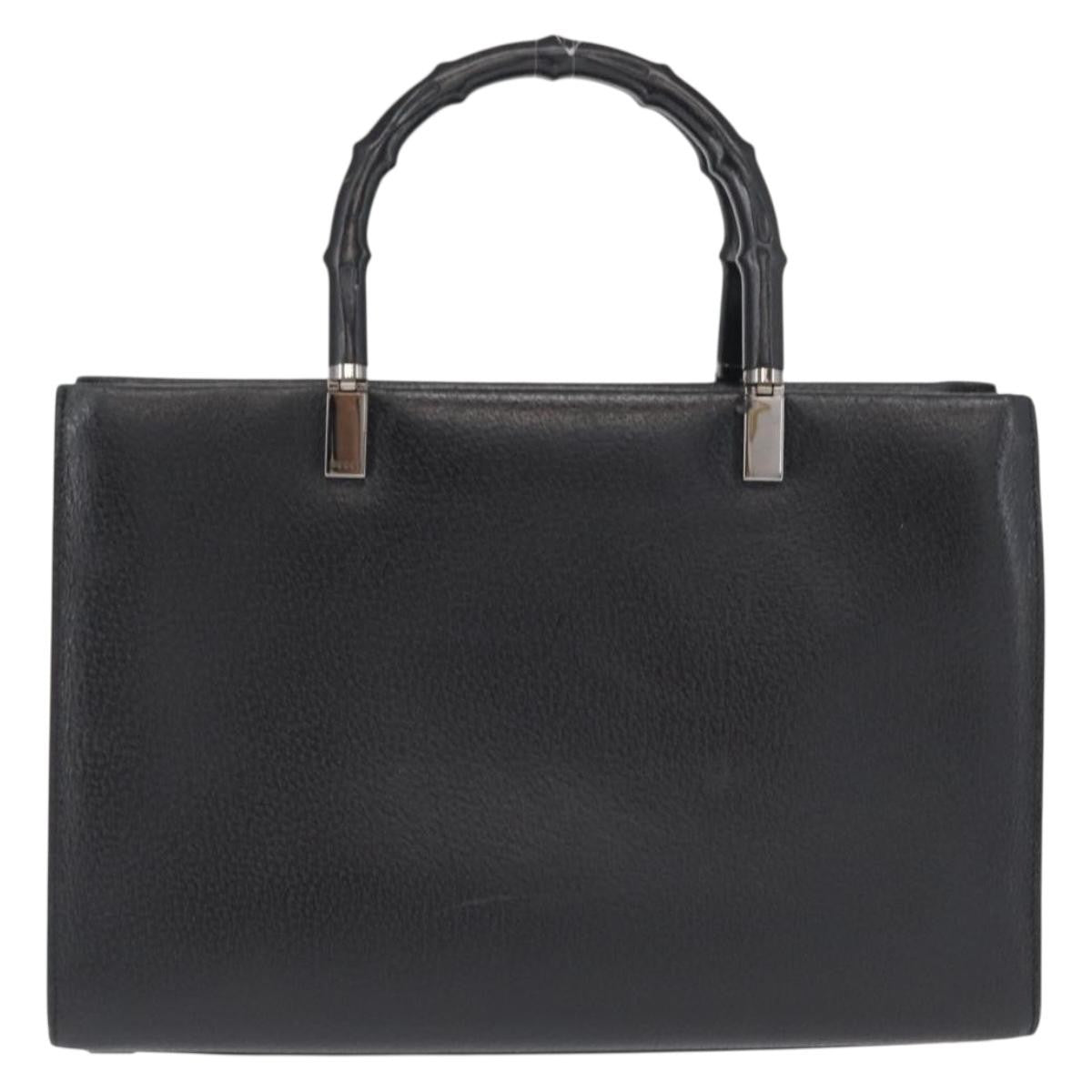 Gucci Vintage Bamboo Handle Bag Leather Black Leather Handbag (Pre-Owned)