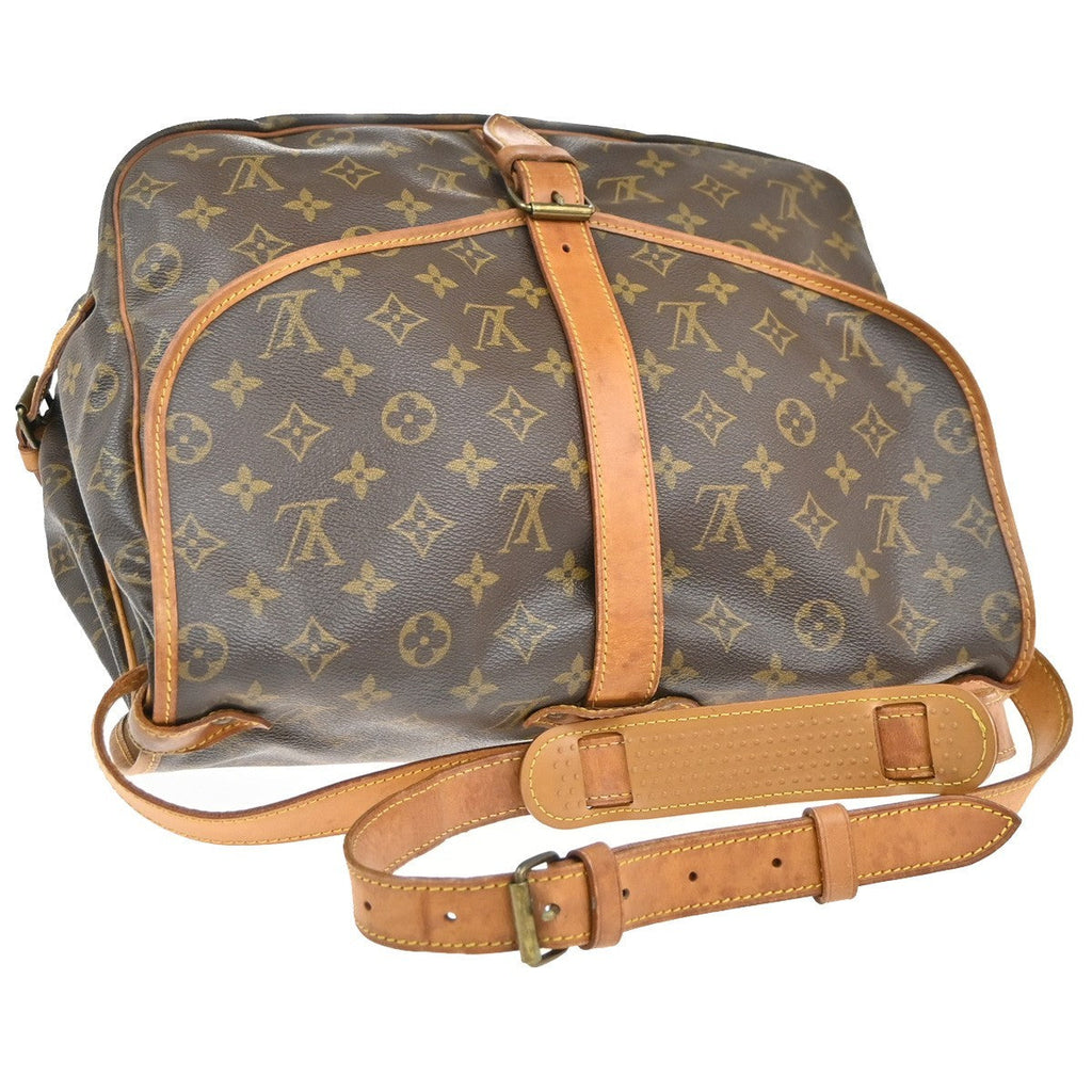 Louis Vuitton Saumur Handbag Monogram Canvas Brown Leather Shoulder Bag