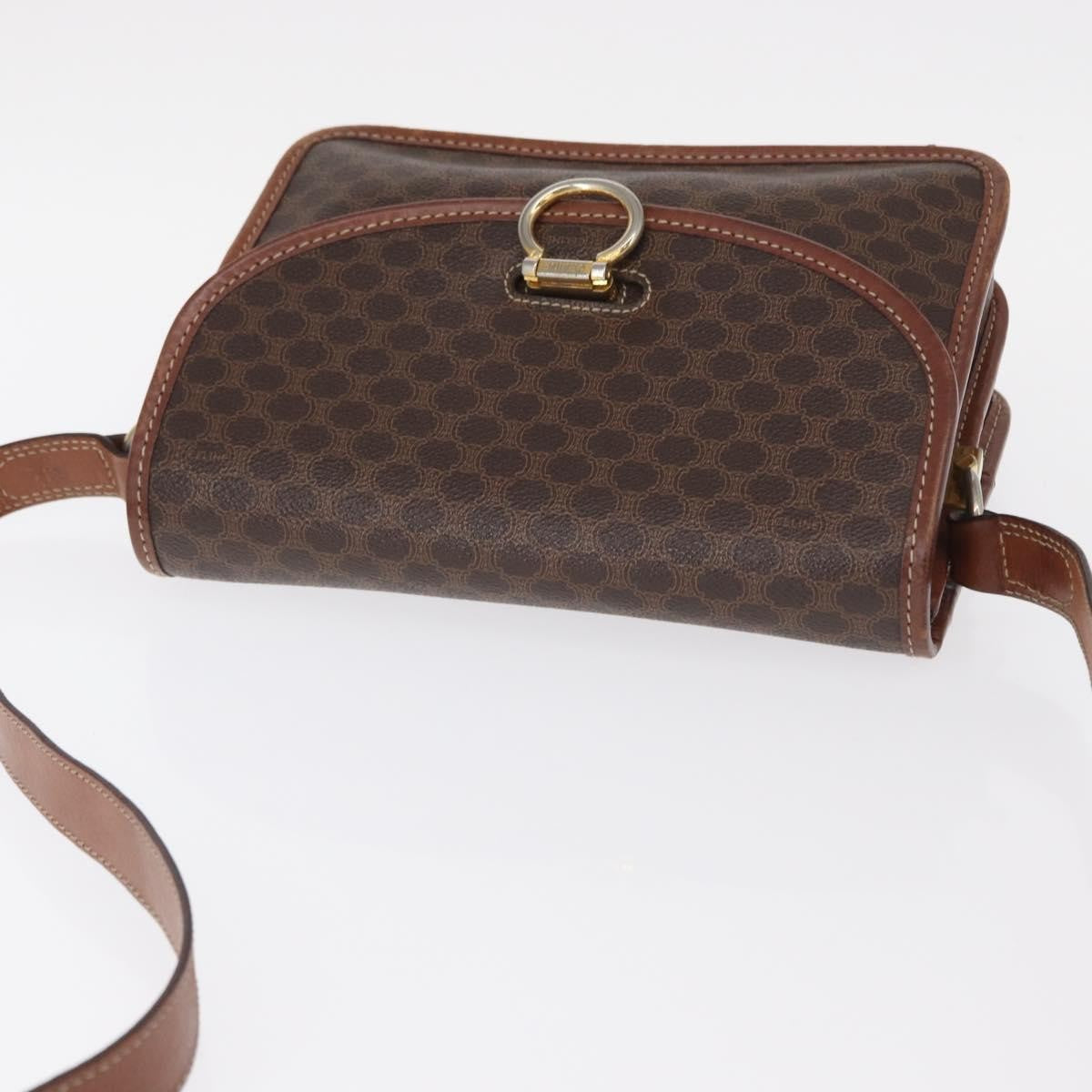 Celine Vintage Macadam Shoulder Bag Canvas Brown Canvas Shoulder Bag Bag